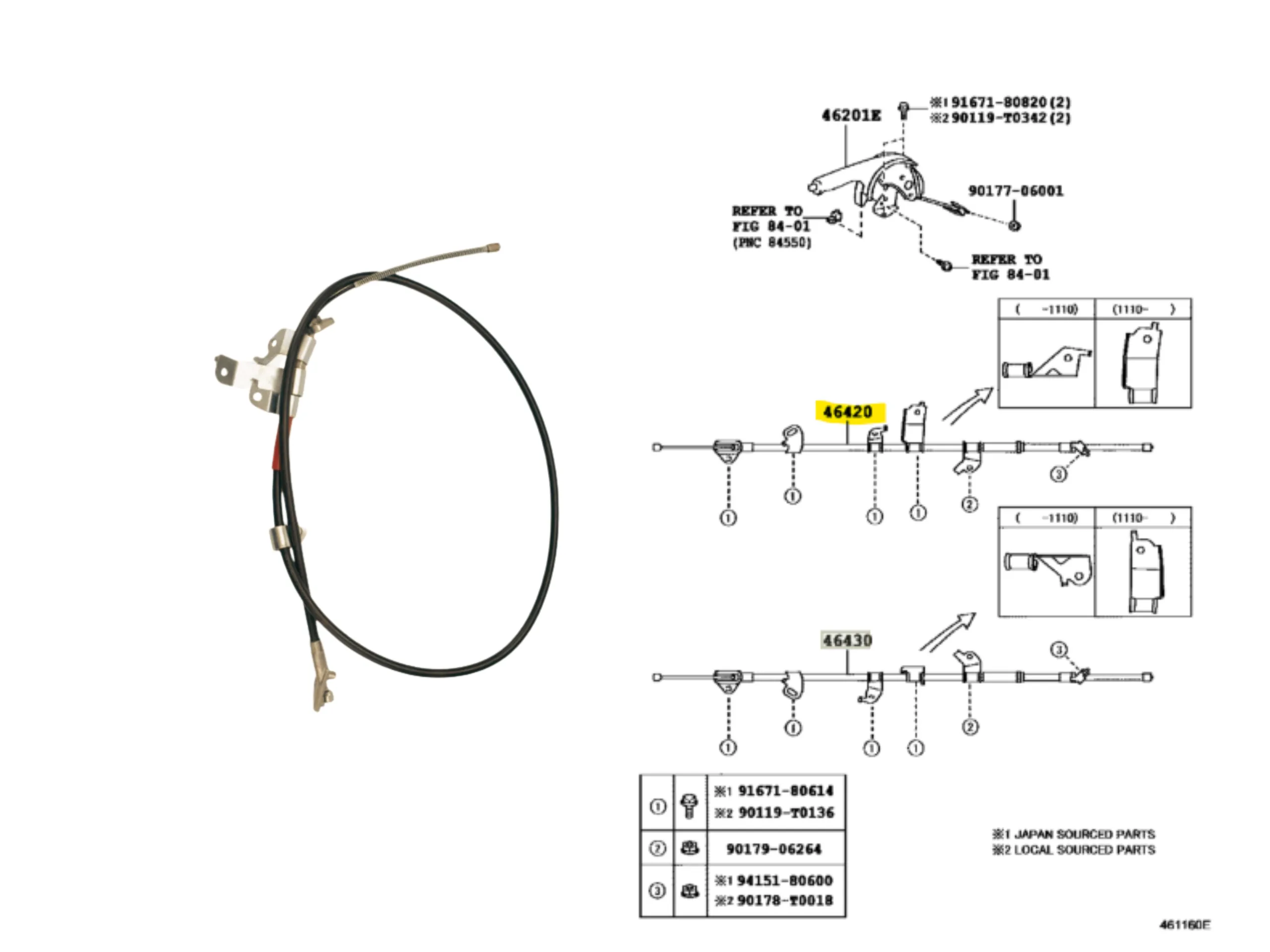 CABLE FRENO MANO ETIOS 2013- 5 PUERTAS TRASERO RH IMP