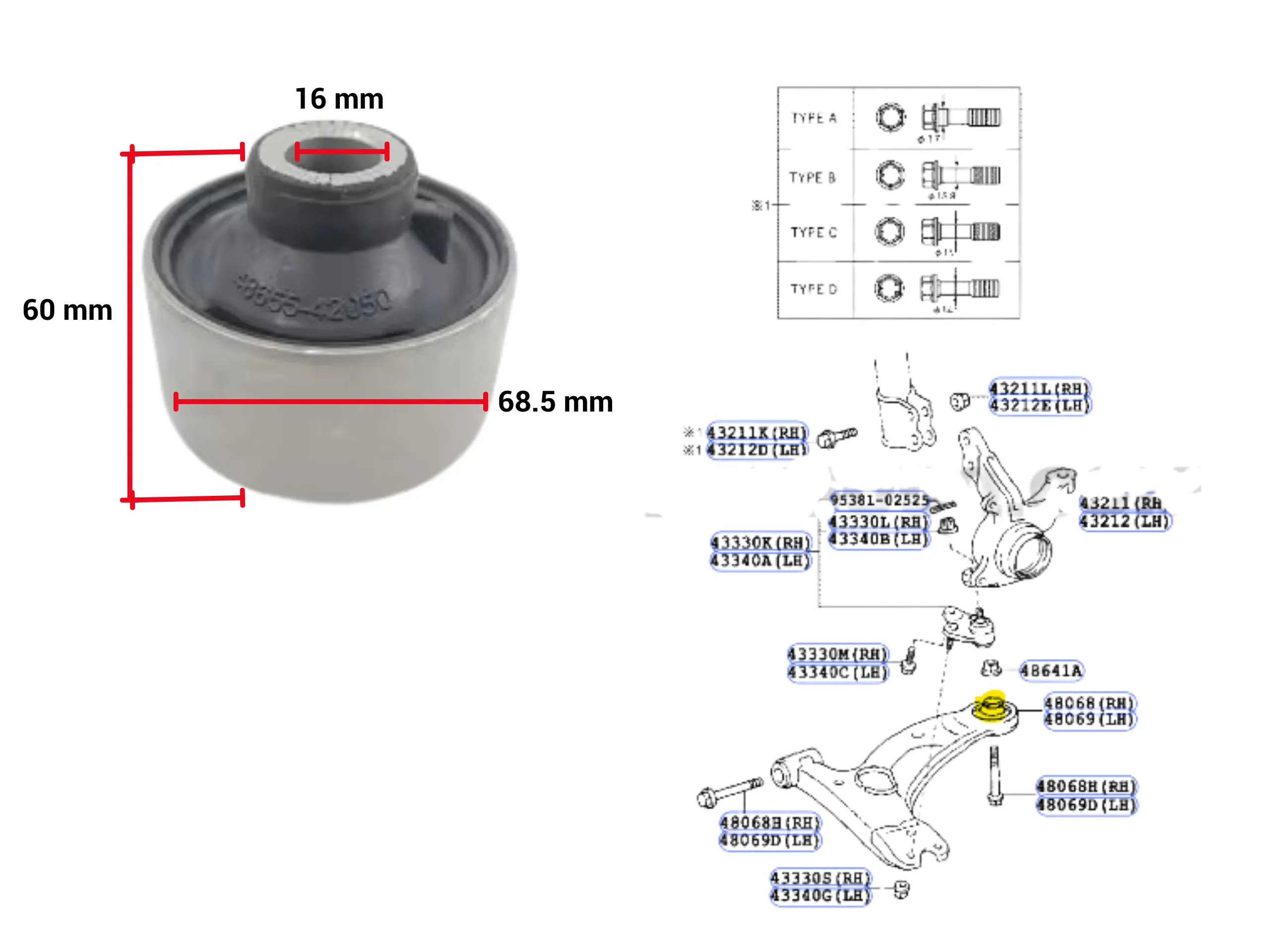 BUJE PARRILLA SUSPENSION DELANTERO RAV 2005-21 *GRANDE* TOYAKO