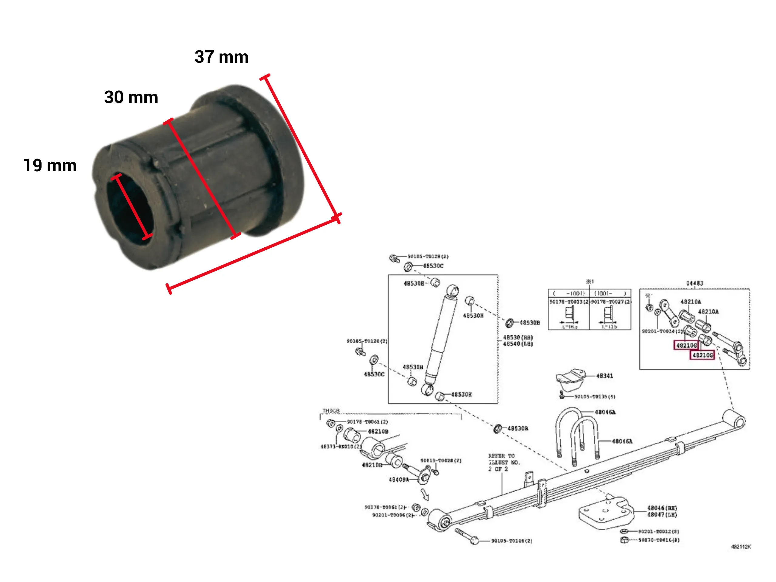 BUJE ELASTICO TRASERO HILUX 2005- INFERIOR CORTO *LLEVA 4* TOYAKO