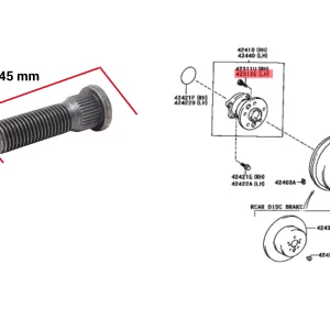 BULON RUEDA HILUX 4X4 DELANTERO  / HILUX 2005- / ETIOS / TRASERO 4X2 / COROLLA  / TIGGO / 45mm largo
