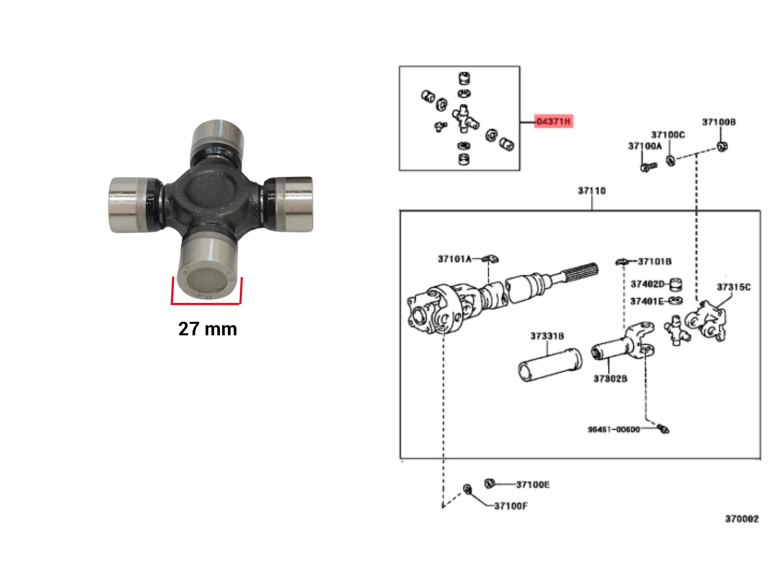 CRUCETA HILUX 2005-15 4X2 - 4X4 / SW4 2005 *CARDAN TRASERO* (LLEVA 3) TOYAKO