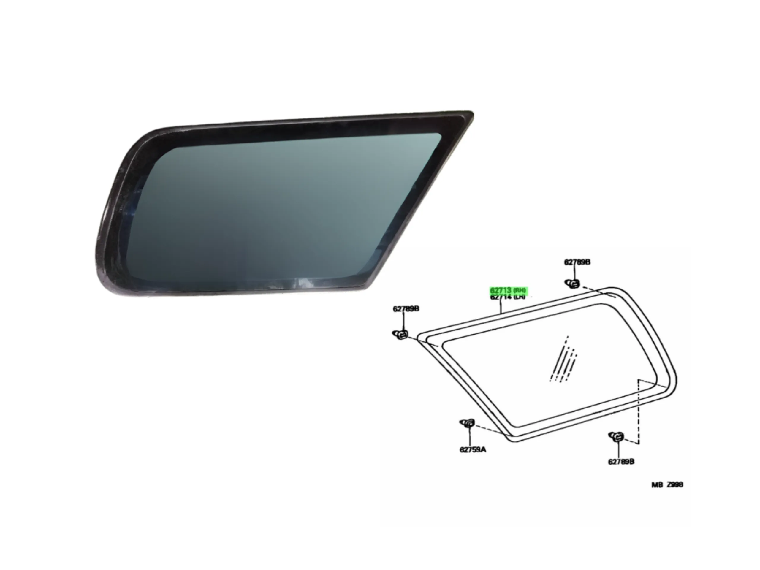 VIDRIO FIJO LATERAL TRASERO RH SW4 1996-03 *GRIS*