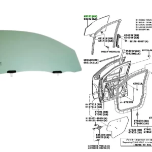 VIDRIO PUERTA DELANTERA RH HILUX / SW4 2005-15 *VERDE*