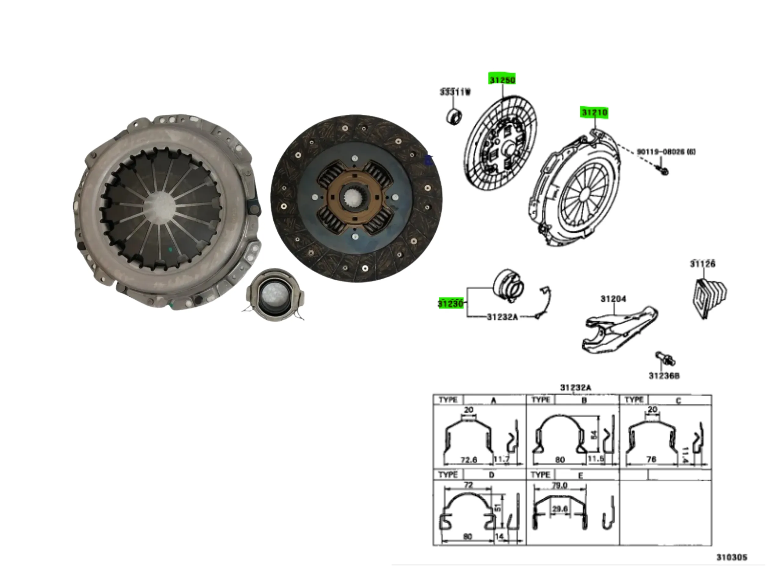 KIT EMBRAGUE HILUX 94-02 2.8 3L 227MM SIN CRAPO (97-04 VER CON MUESTRA) IMP