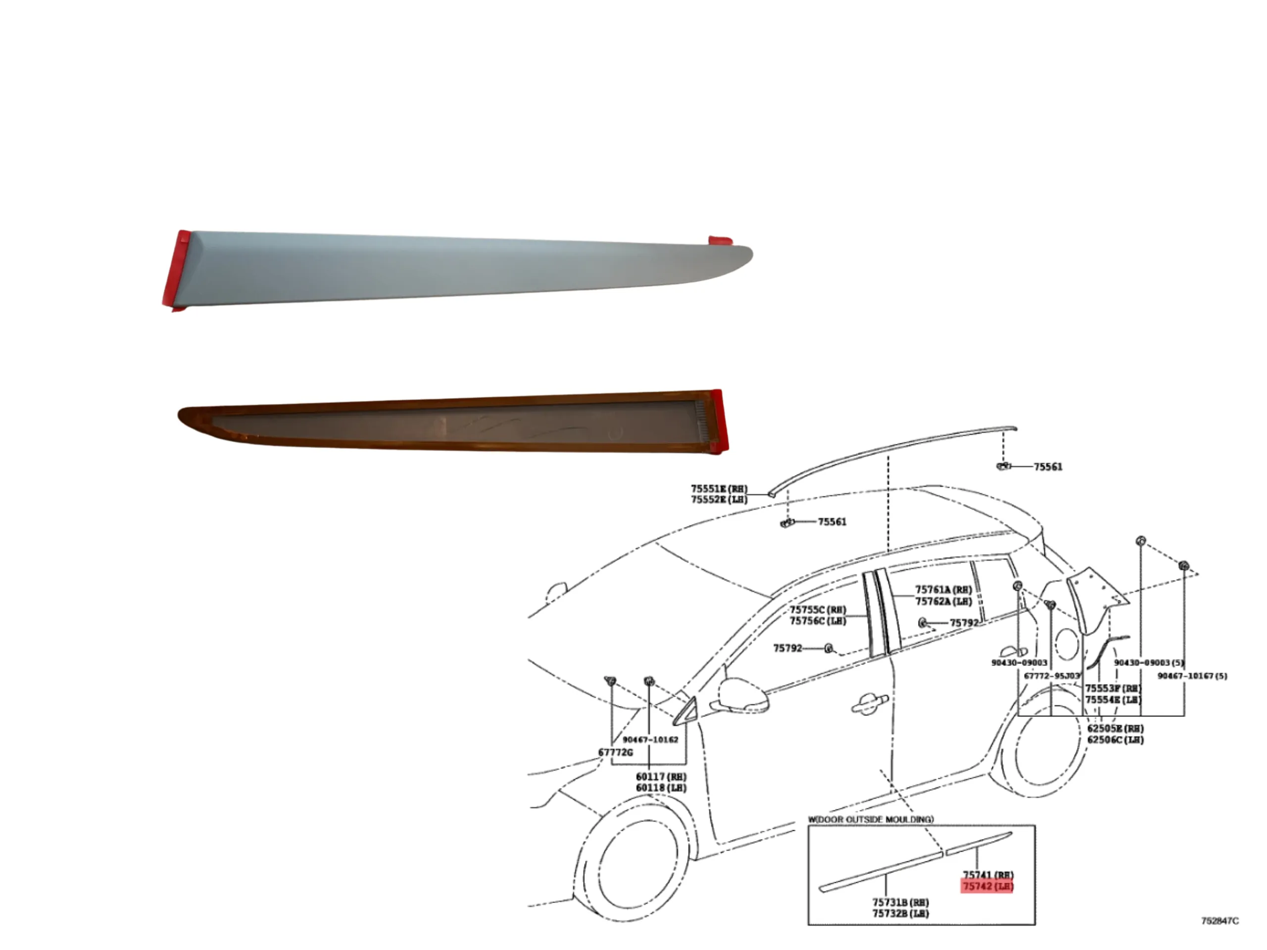 MOLDURA PUERTA TRASERA YARIS 2016/18 LH
