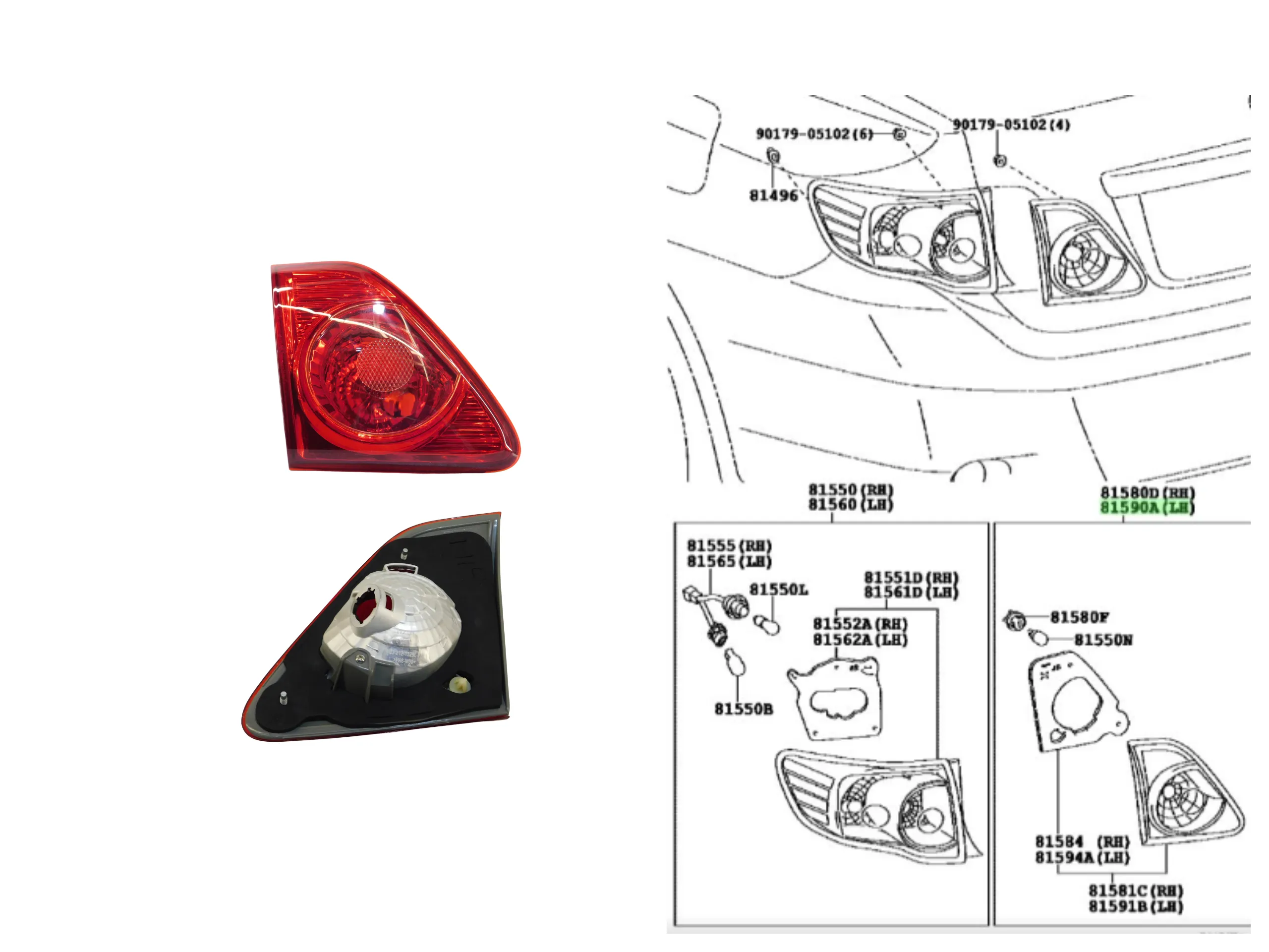 FARO TRASERO COROLLA 2008-10 INTERIOR*ROJO* LH TWN