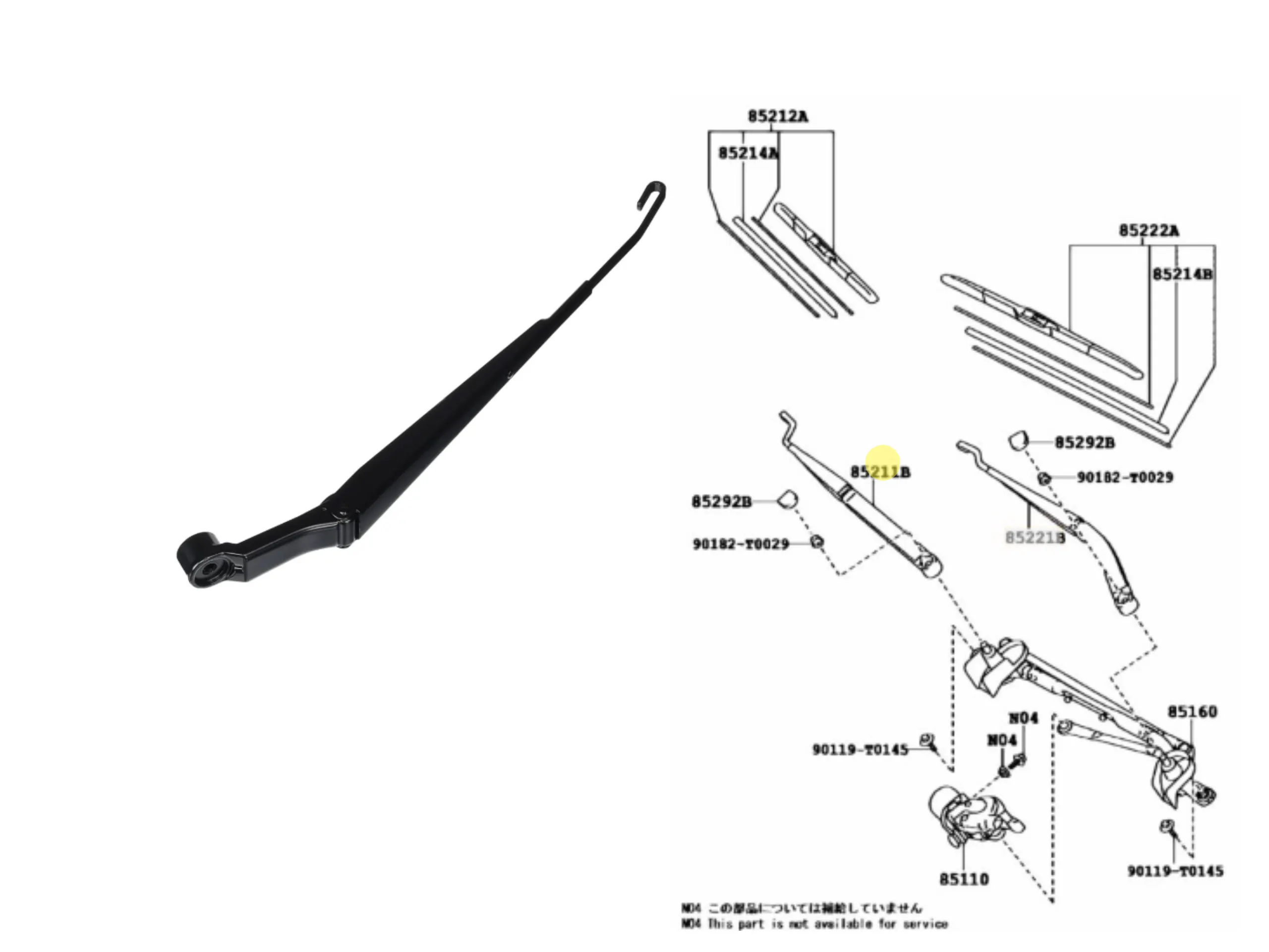 BRAZO DERECHO LIMPIAPARABRISA HILUX/SW4 2016-TODAS