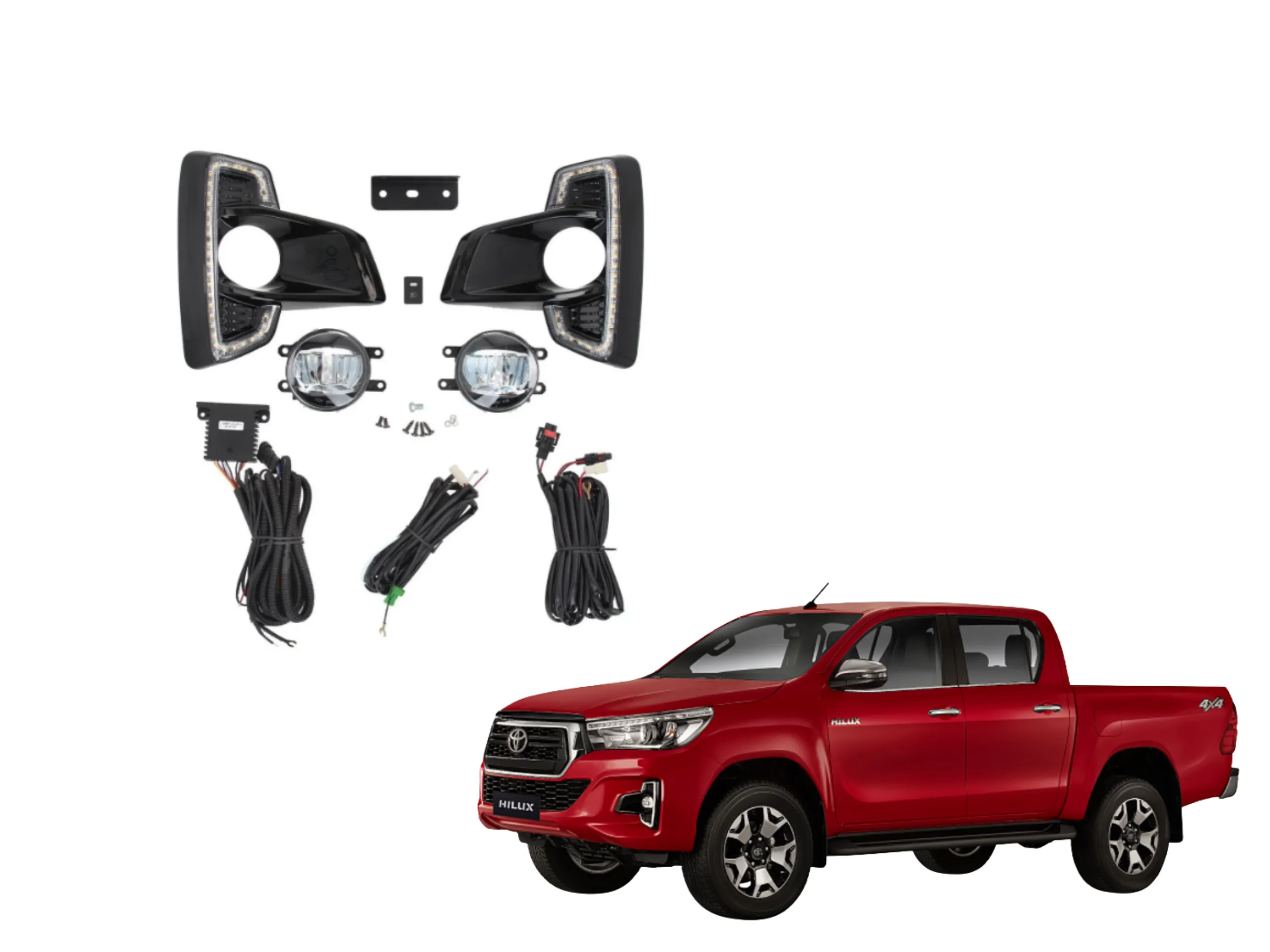 FARO AUXILIAR HILUX 2019- *KIT* CON LED EN FARO Y MOLDURA TWN