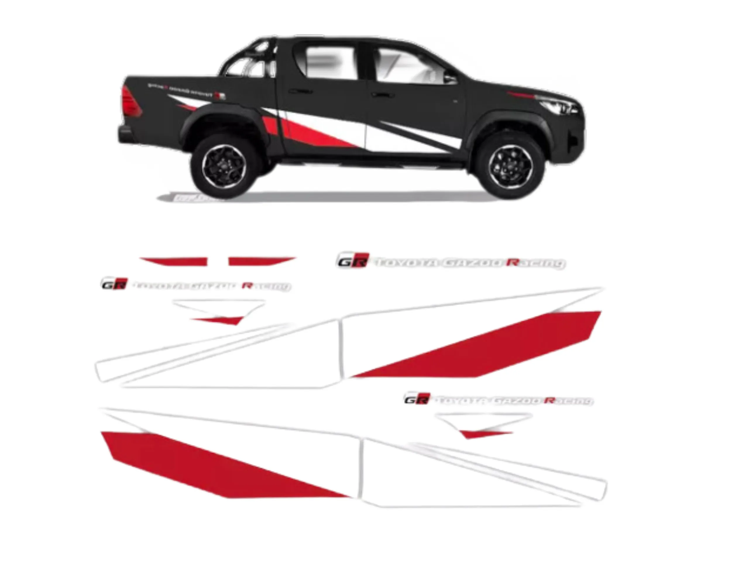 KIT CALCO LATERAL RH HILUX GR 2019- *BLANCO Y ROJO* PARA FONDO NEGRO ORIG